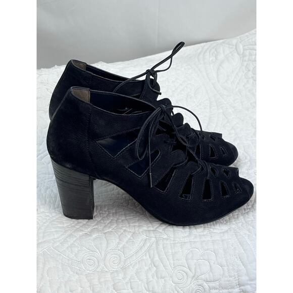 Paul Green Jansen Black Leather Lace Up Heel Suede Sandals - Size 8 - Picture 7 of 11